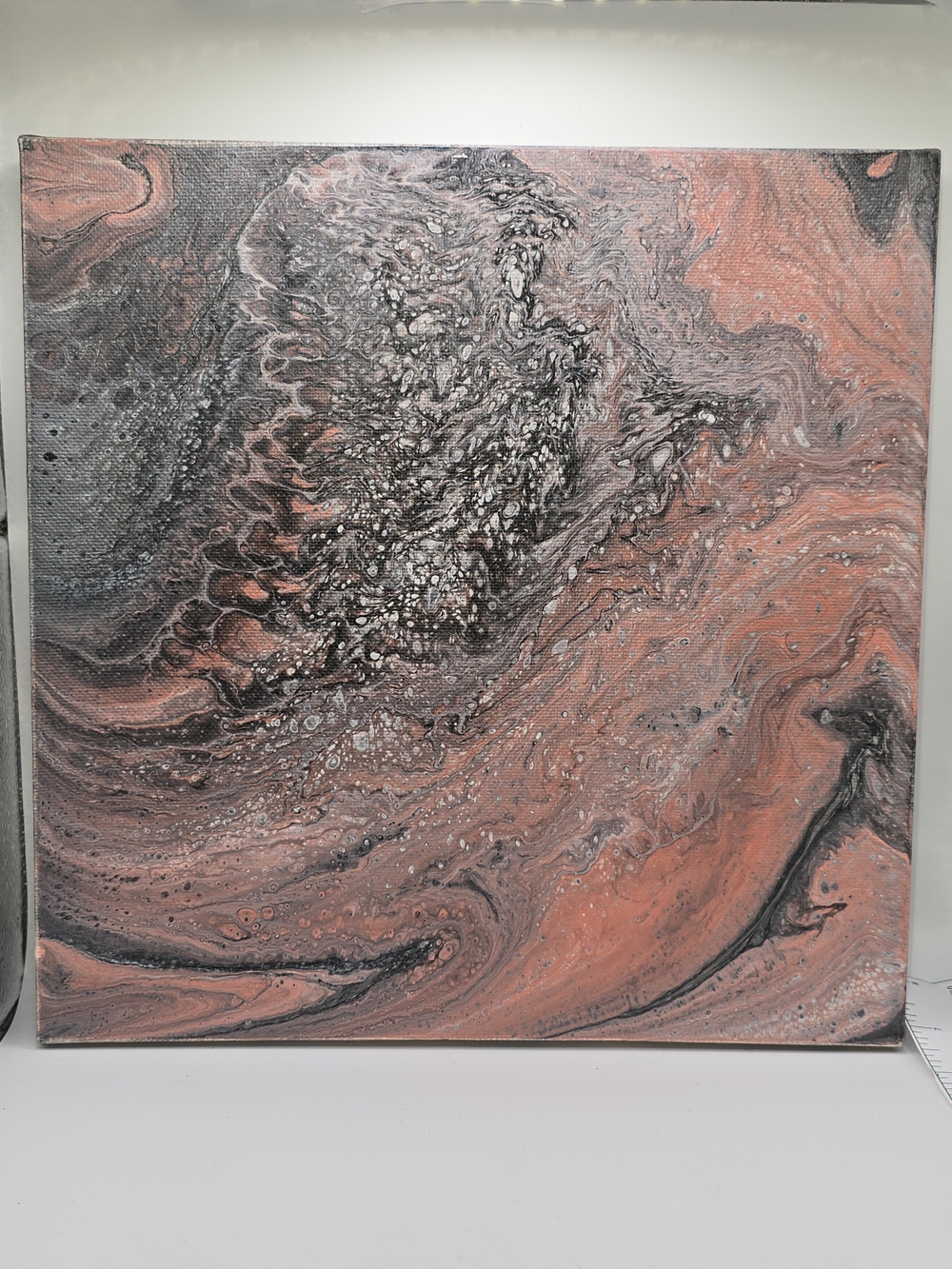 Original Acrylic On Canvas - Abstract Fluid Art Canvas - Coral and Gray Swirl